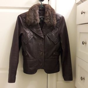 Kenneth Cole Reaktion leather jacket rabbit collar